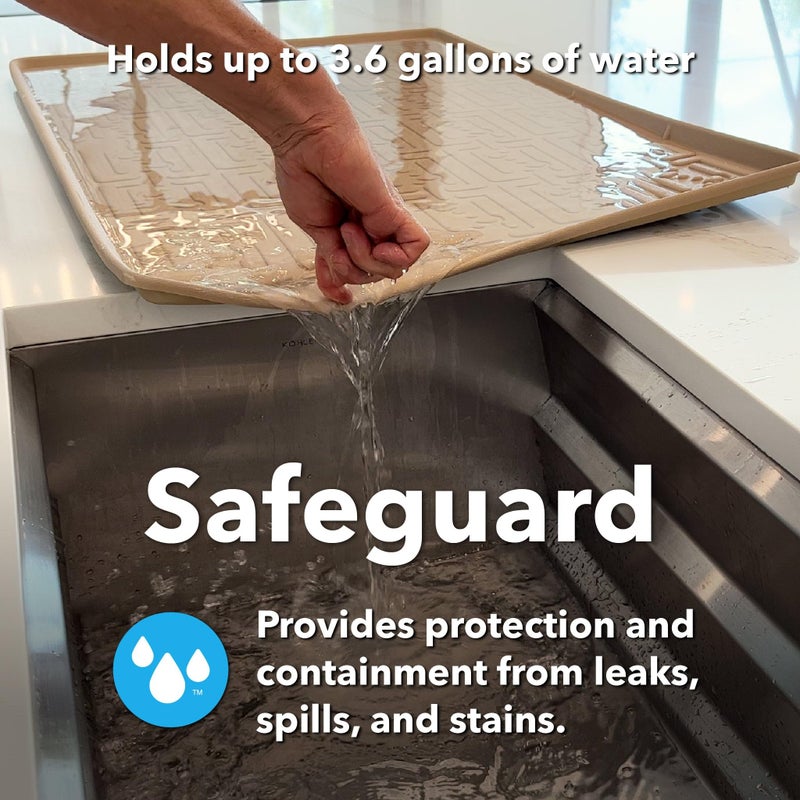 XTREME MATS Waterproof Undersink Mat (Beige 31" 1/4 x 19 1/4) Cabinet Base Liner for Bathroom Vanity Cabinets Catches Leaks Prevents Damage Flexible Driptray - Image 4